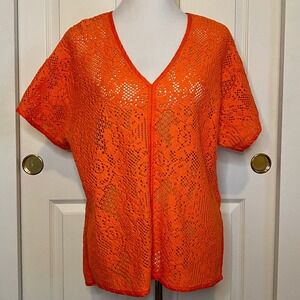 Banana Republic Orange Crochet Swim Coverup Lacy Sheer Top Size‎ Medium Resort